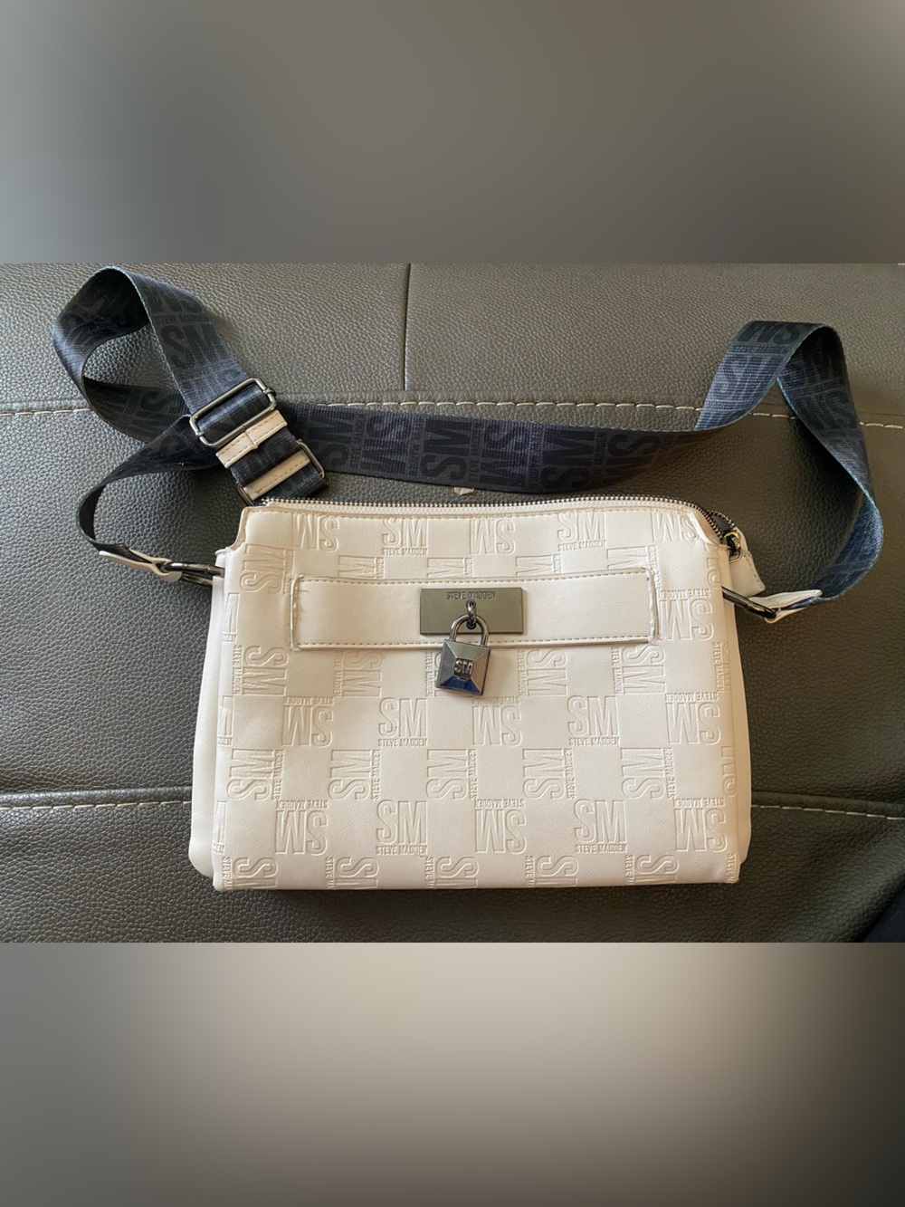 Steve Madden White Embossed Logo Crossbody Bag